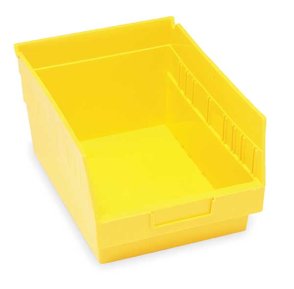 Shelf Storage Bin, Yellow, Polypropylene, 17 7/8 in L x 11 1/8 in W x 6 in H, 50 lb Load Capacity