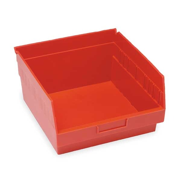 Shelf Storage Bin, Red, Polypropylene, 11 5/8 in L x 11 1/8 in W x 6 in H, 50 lb Load Capacity