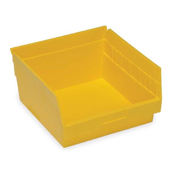 Shelf Storage Bin, Yellow, Polypropylene, 11 5/8 in L x 11 1/8 in W x 6 in H, 50 lb Load Capacity
