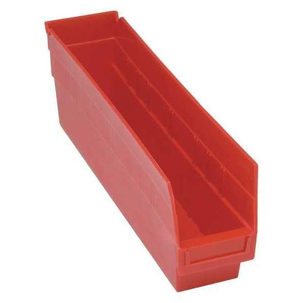 Shelf Storage Bin, Red, Polypropylene, 17 7/8 in L x 4 1/8 in W x 6 in H, 50 lb Load Capacity