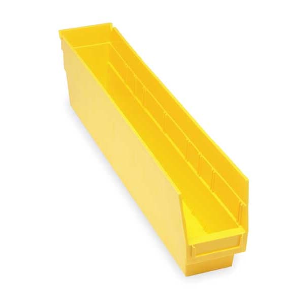 Shelf Storage Bin, Yellow, Polypropylene, 23 5/8 in L x 4 1/8 in W x 6 in H, 50 lb Load Capacity