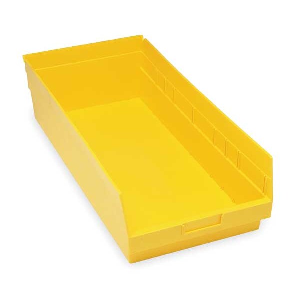 Shelf Storage Bin, Yellow, Polypropylene, 23 5/8 in L x 11 1/8 in W x 6 in H, 50 lb Load Capacity