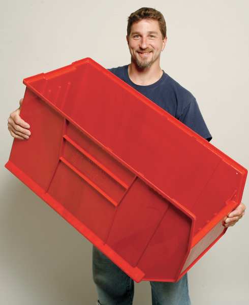 Storage Bin, Red, Polypropylene, 35 7/8 in L x 23 7/8 in W x 17 1/2 in H, 150 lb Load Capacity