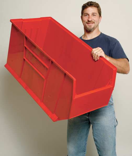 Storage Bin, Red, Polypropylene, 35 7/8 in L x 23 7/8 in W x 17 1/2 in H, 150 lb Load Capacity