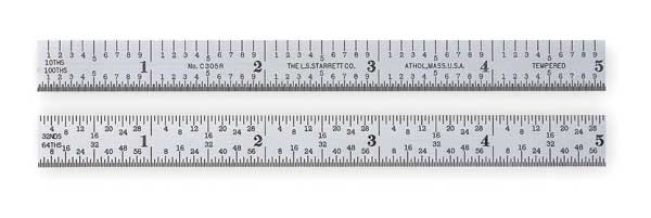 Steel Rule, Flexible, 24 In, 5R Grad