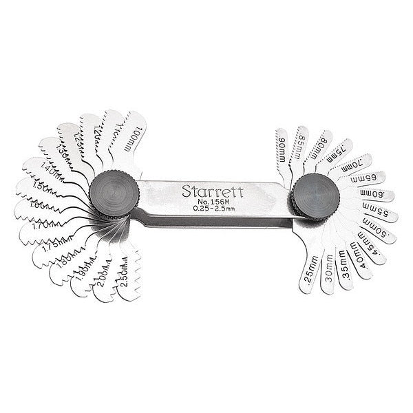 Screw Pitch Gage, 0.25-2.5/mm, 28 Leaves