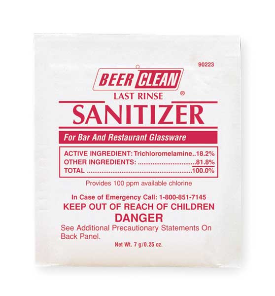 Beer Clean Sanitizer, 0.25 oz. Pouch, Unscented, White