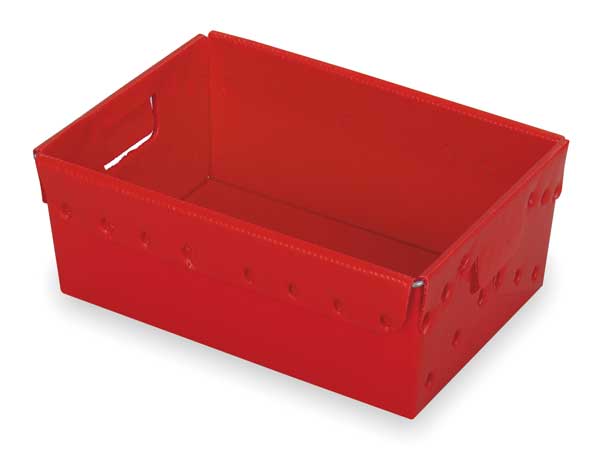 Nesting Container, Red, Polyethylene, 18 in L, 13 in W, 6 1/8 in H, 0.58 cu ft Volume Capacity