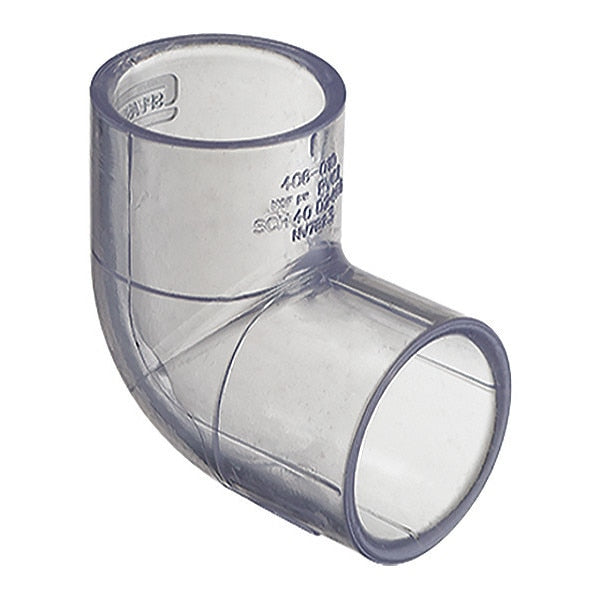 PVC Elbow, 90 Degrees, Solvent x Solvent, 3/4 in Pipe Size
