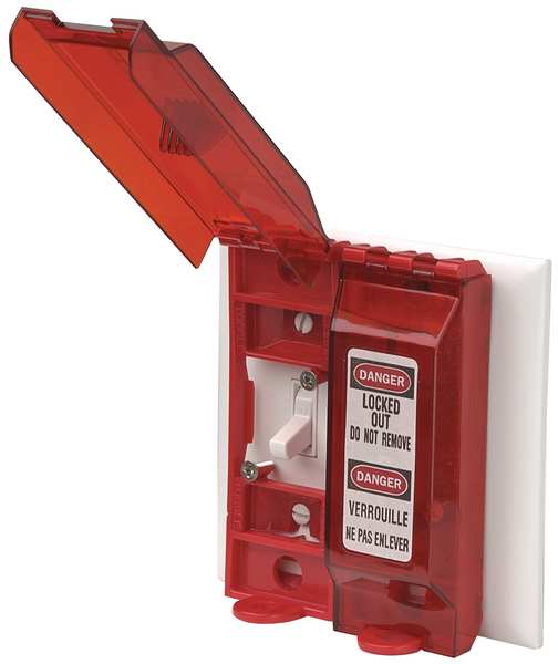 Wall Switch Lockout, For Paddle/Toggle Switch Type, 5/16 in Padlock Shackle Diameter, Red