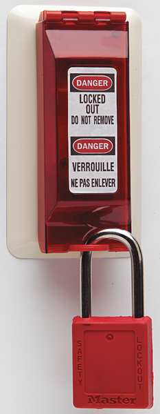 Wall Switch Lockout, For Paddle/Toggle Switch Type, 5/16 in Padlock Shackle Diameter, Red