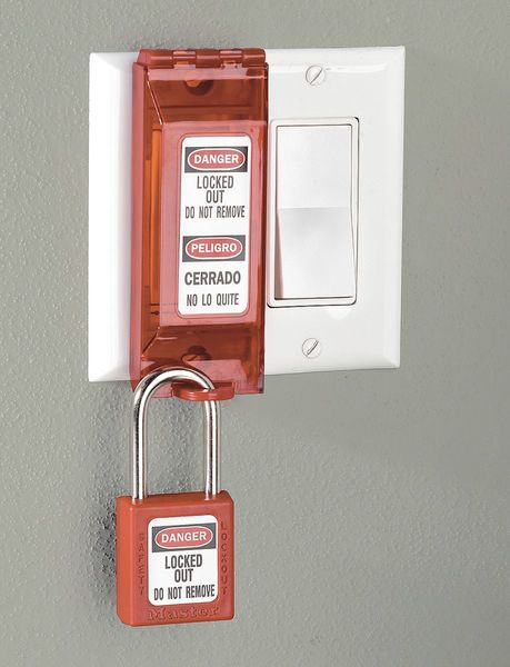 Wall Switch Lockout, For Paddle/Toggle Switch Type, 5/16 in Padlock Shackle Diameter, Red