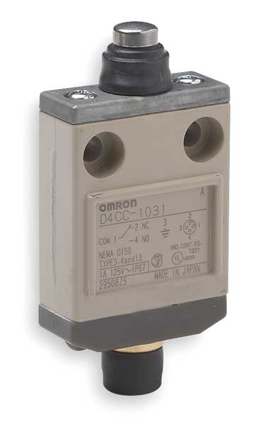 Limit Switch, Plunger, SPDT, 1A @ 120V AC, Actuator Location: Top