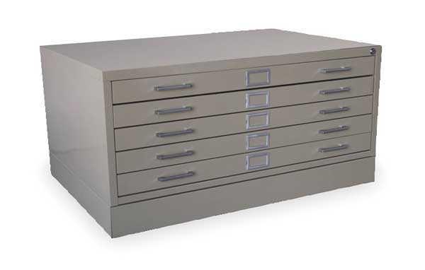 Cabinet, Flat File, 5 Drawer, Gray