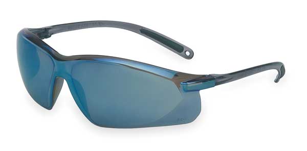 Safety Glasses, Wraparound Blue Mirror Polycarbonate Lens, Scratch-Resistant