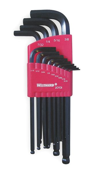 13-Piece Hex Key Set, SAE L-Shape, Black Oxide, Plastic Holder