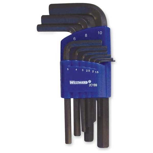 9 Piece Metric L-Shape Hex Key Set, 2CYB9