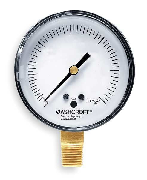 Pressure Gauge, 0 to 100 in wc, 1/4 in MNPT, Plastic, Black