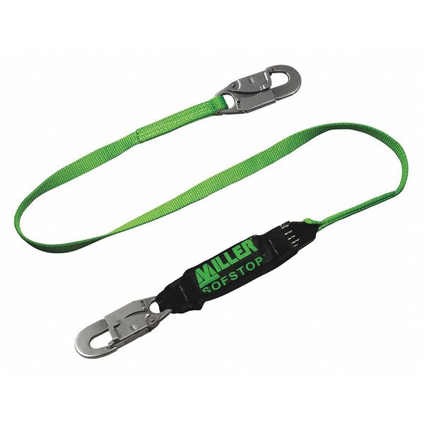 Shock Absorbing Lanyard, 6 ft., 310 lb. Weight Capacity, Black/Green