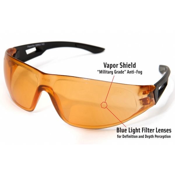 Safety Glasses, Wraparound Tiger's Eye Polycarbonate Lens, Anti-Fog, Scratch-Resistant