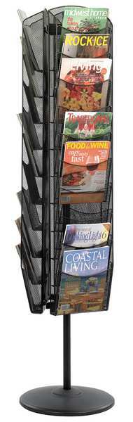 Rotating Magazine Stand, 30-Pocket, Black