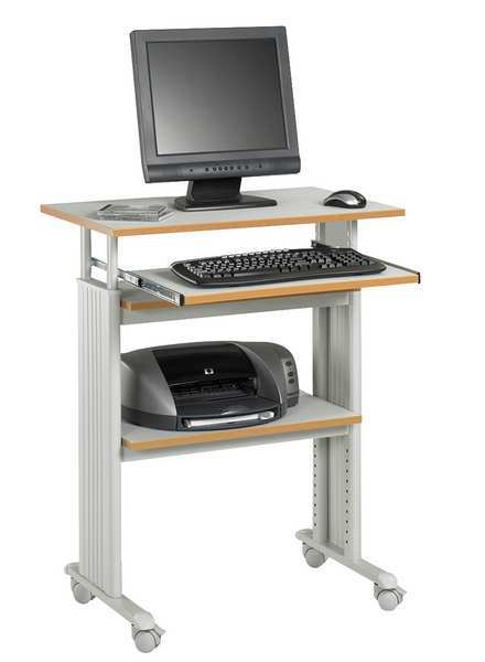Adjustable Desk, Gray, Steel/Compressed Wood