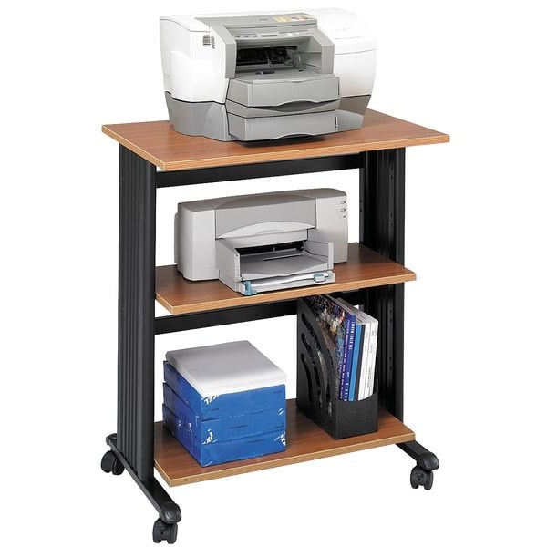 Adj Printer Stand, 3 Level, Med Oak/Blk