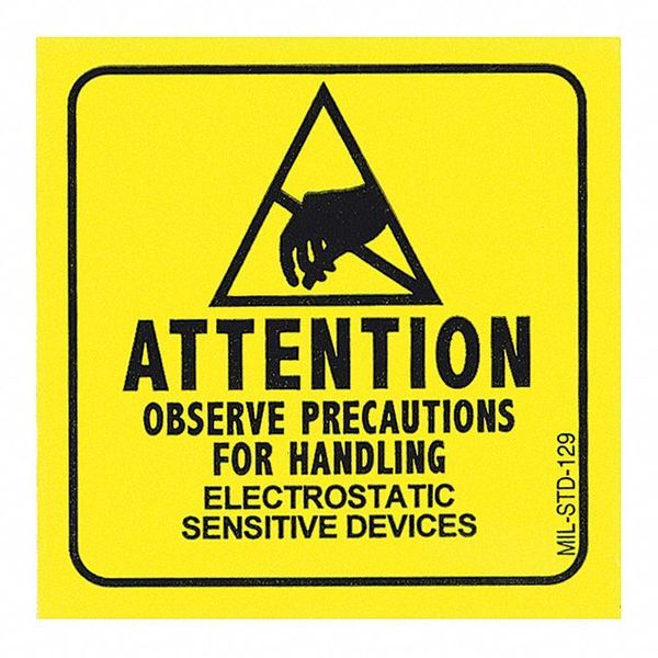 Label, Black/Yellow, 2in.H x 2in.W, Self-Ad