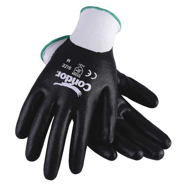 Nitrile Coated Gloves, Full Coverage, Black/White, L, PR