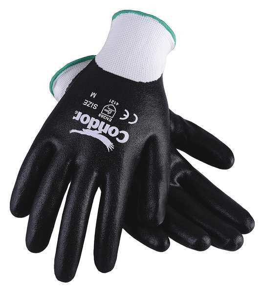 Nitrile Coated Gloves, Full Coverage, Black/White, S, PR