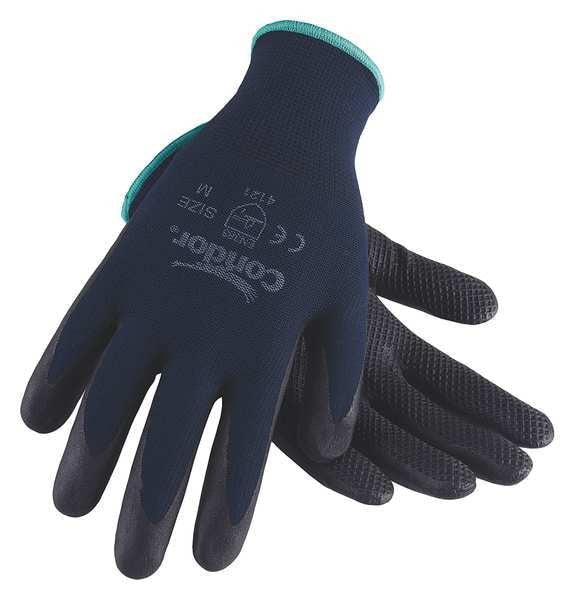 Nitrile Coated Gloves, Palm Coverage, Black/Blue, M, PR