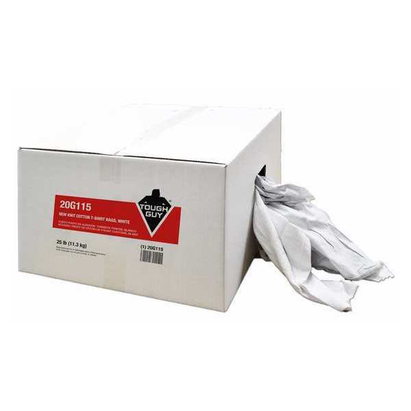 Cotton T-shirt Cloth Rag 25 lb. Varies Sizes, White