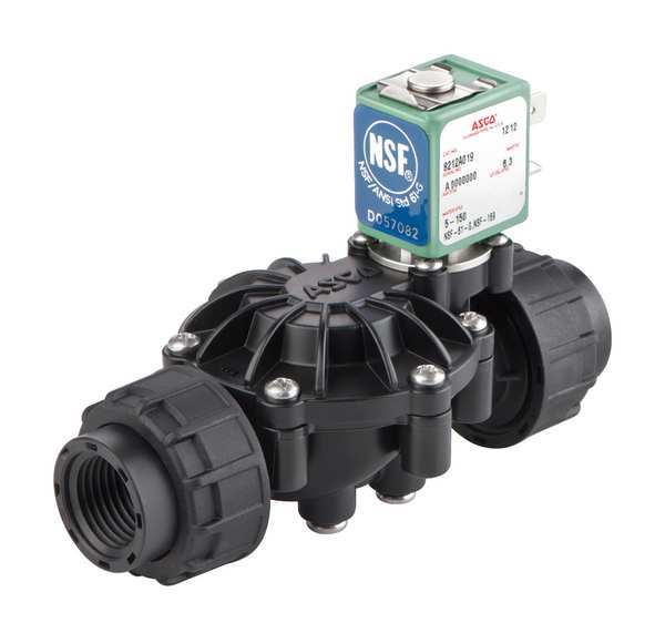 24V DC Polymide, Polyphenylene Ether Solenoid Valve, Normally Open, 1/2 in Pipe Size