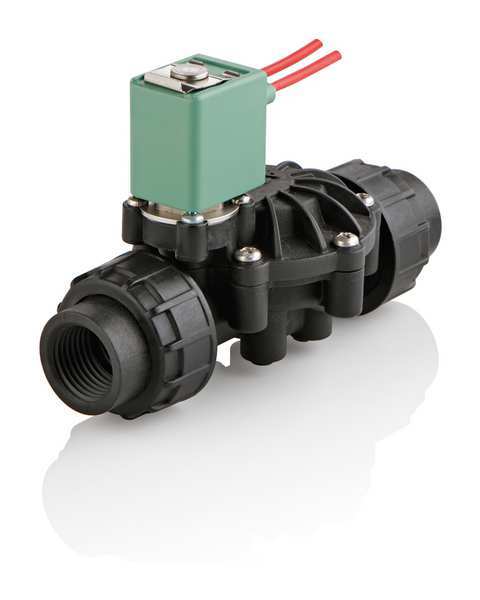 24V DC Polymide, Polyphenylene Ether Solenoid Valve, Normally Closed, 3/4 in Pipe Size