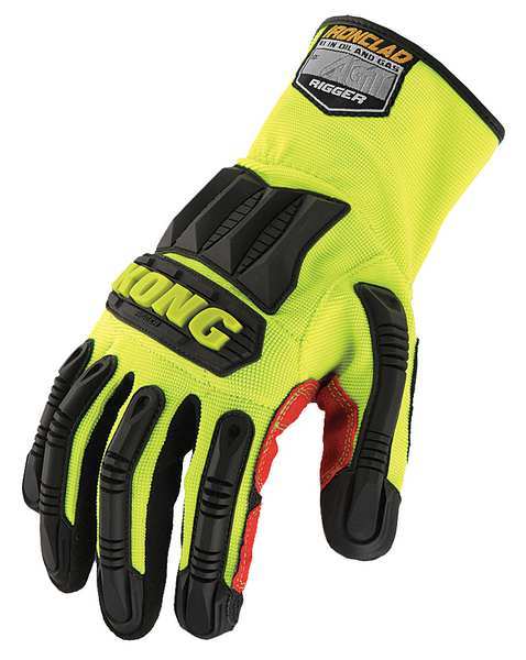 Mechanics Gloves, 2XL, Lime/Black, Double Layer, Spandex