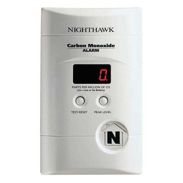Carbon Monoxide Alarm, Electrochemical Sensor, 85 dB @ 10 ft Audible Alert, 120V AC, 9V