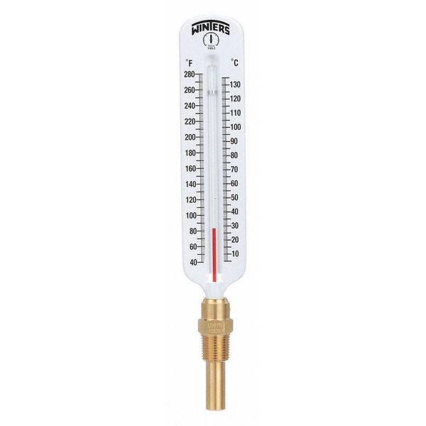 Thermometer, Analog, -40-280 deg, 1/2in NPT