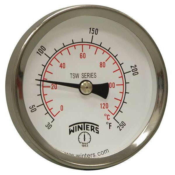 Thermometer, Analog, 30 to 250 deg, 3/4in
