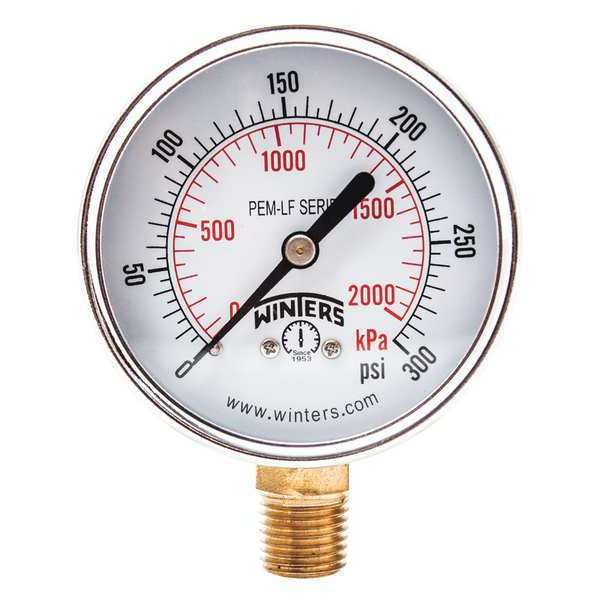 Pressure Gauge, 0 to 300 psi, 1/4 in MNPT, Steel, Black