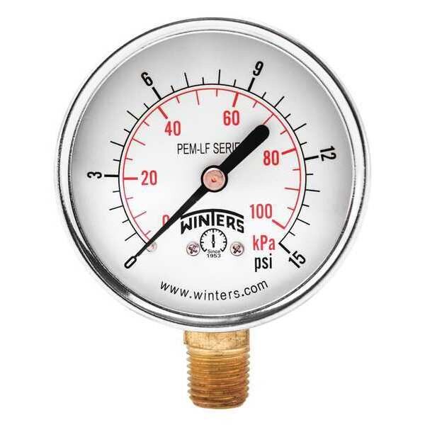 Pressure Gauge, 0 to 160 psi, 1/4 in MNPT, Steel, Black