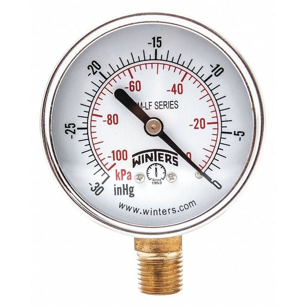 Vacuum Gauge, -30 to 0 in Hg, 1/4 in MNPT, Steel, Black