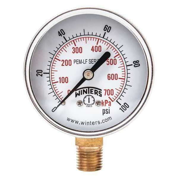 Pressure Gauge, 0 to 600 psi, 1/4 in MNPT, Steel, Black