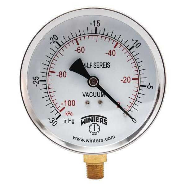 Vacuum Gauge, -30 to 0 in Hg, 1/4 in MNPT, Steel, Black