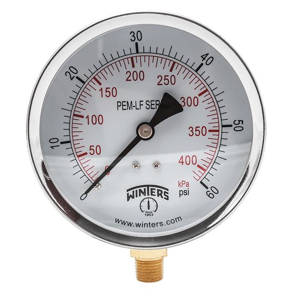 Pressure Gauge, 0 to 60 psi, 1/4 in MNPT, Steel, Black