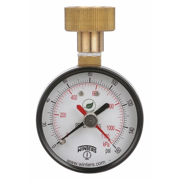 Max Pointer Test Gauge, 2.5 in., 0-160 psi
