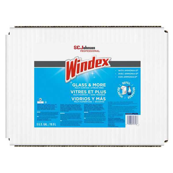 Glass and Surface Cleaner, Bag, 5 gal, Ready to Use Liquid, Unscented, Blue