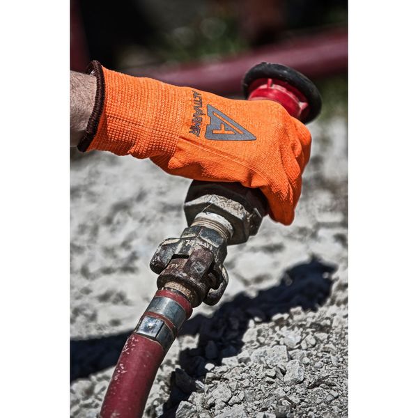Hi-Vis Cut Resistant Coated Gloves, A2 Cut Level, Nitrile/Polyurethane, 7, 1 PR