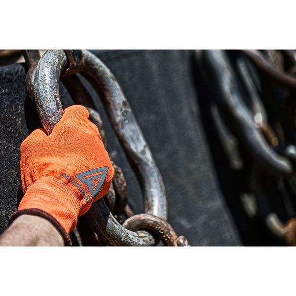 Hi-Vis Cut Resistant Coated Gloves, A2 Cut Level, Nitrile/Polyurethane, 7, 1 PR