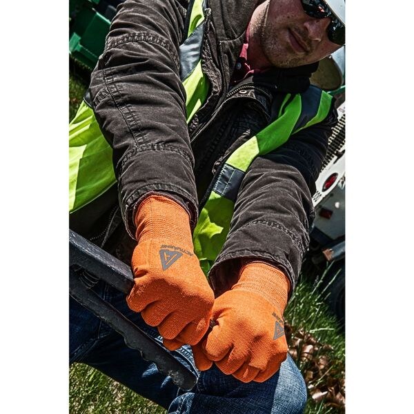 Hi-Vis Cut Resistant Coated Gloves, A2 Cut Level, Nitrile/Polyurethane, 10, 1 PR