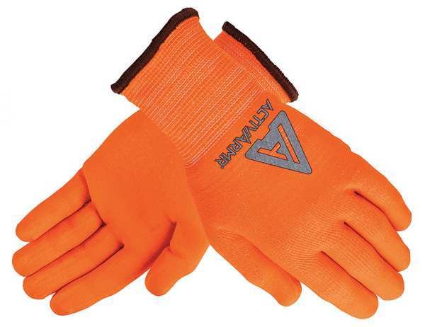 Hi-Vis Cut Resistant Coated Gloves, A2 Cut Level, Nitrile/Polyurethane, 7, 1 PR